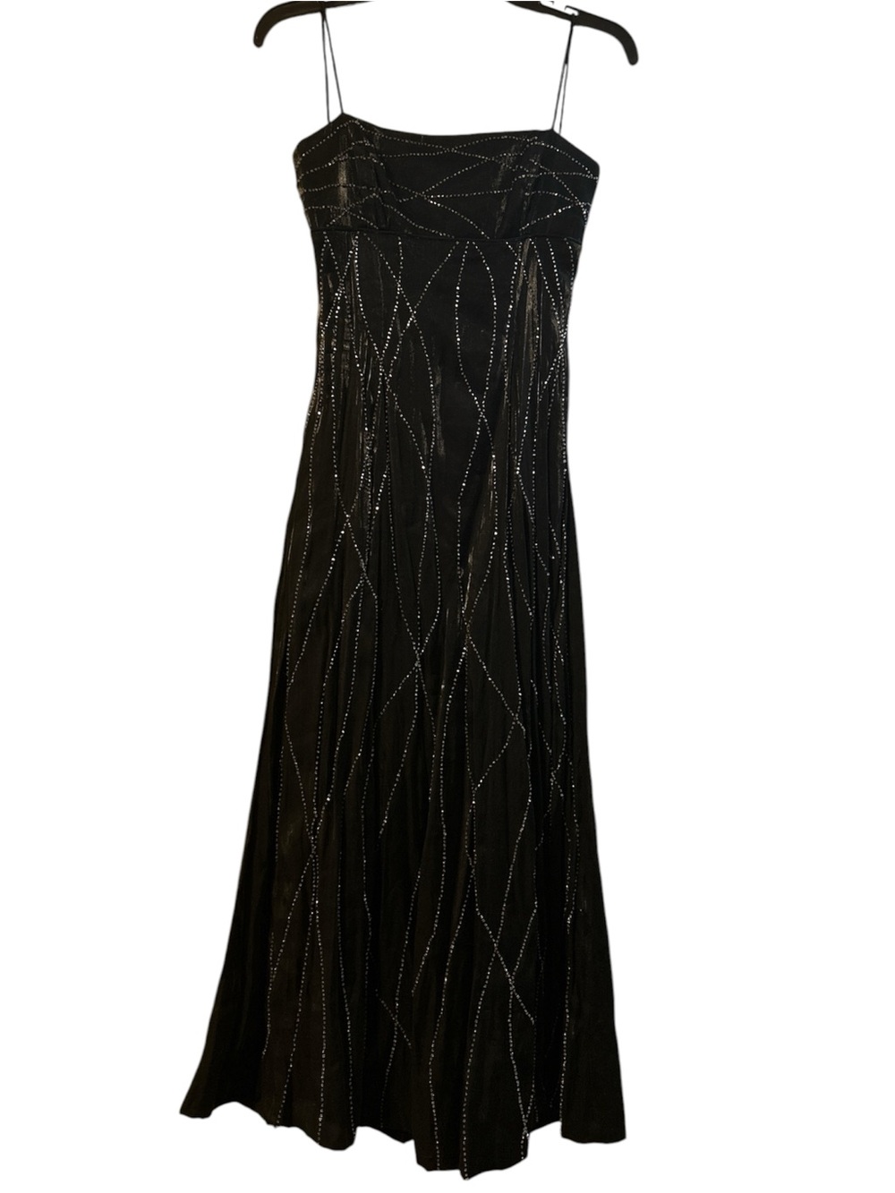 Morgan and Co Black Beaded Y2K Spaghetti Strap Sparkle Formal Dress Whimsigoth
